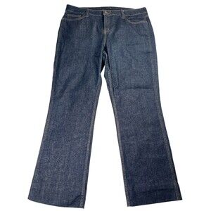 Lands' End Jeans Women's 16 Blue Denim Cotton Stretch Pockets Mid-Rise Flare Leg